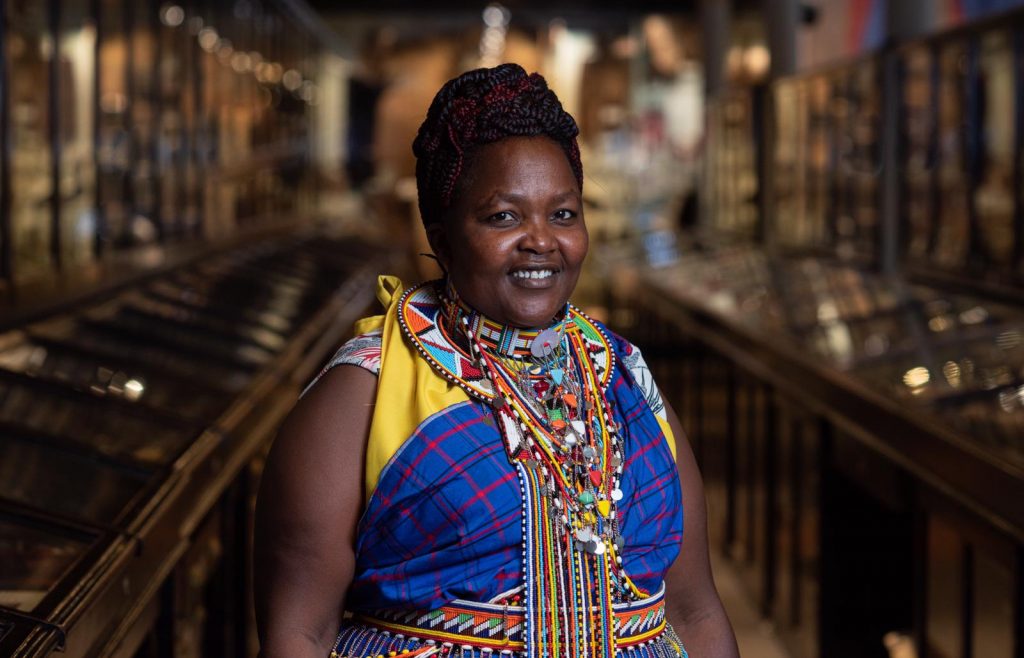 Maasai delegate Juliana Living Cultures Project in Pitt Rivers Museum.